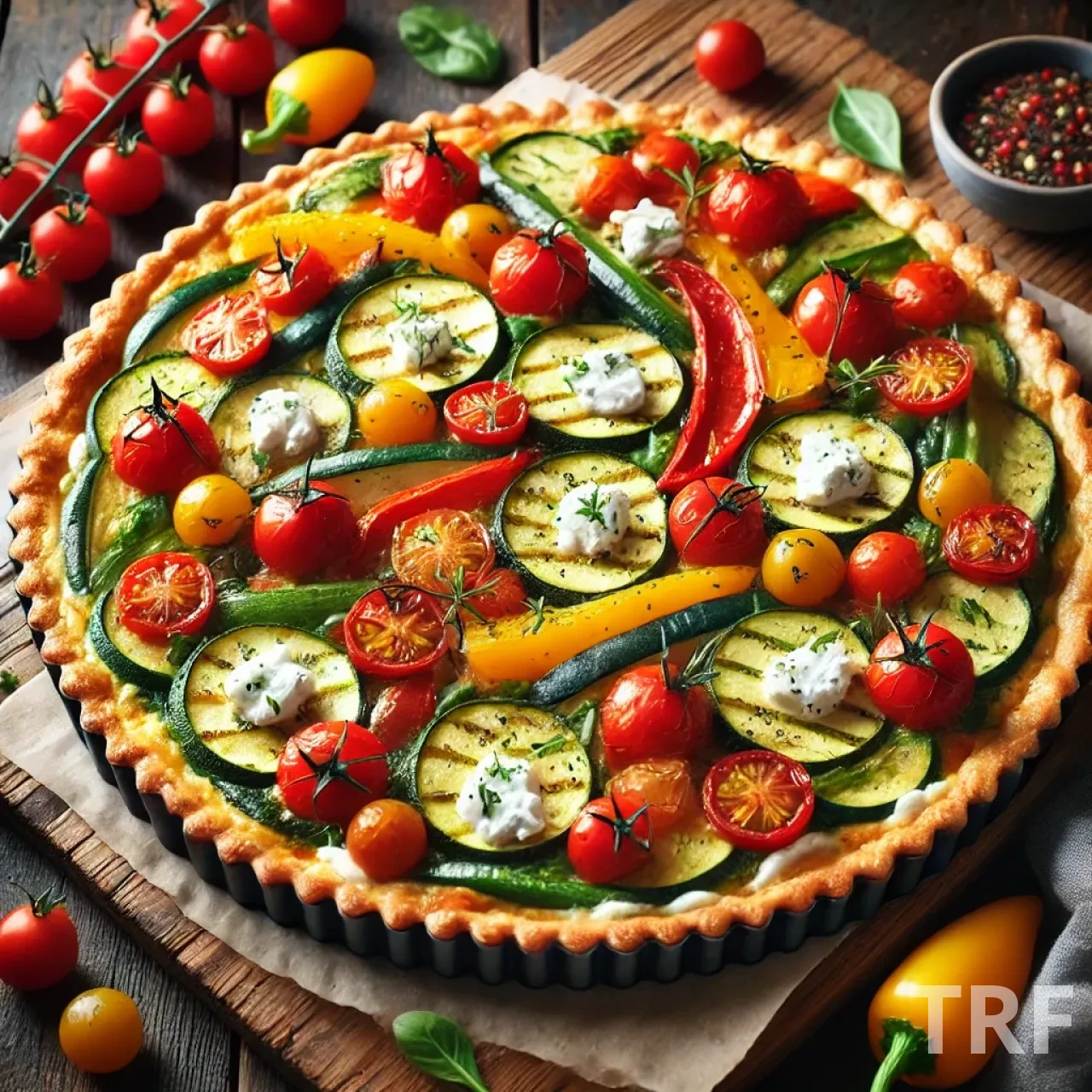 Tarte aux légumes du soleil et fromage de chèvre