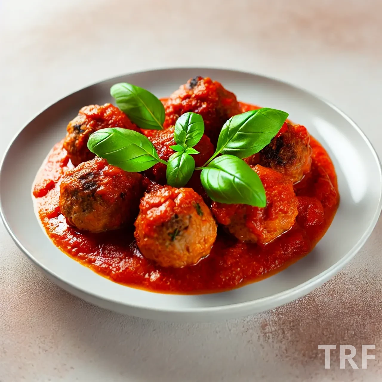 Boulettes de viande à la tomate servies avec des pâtes