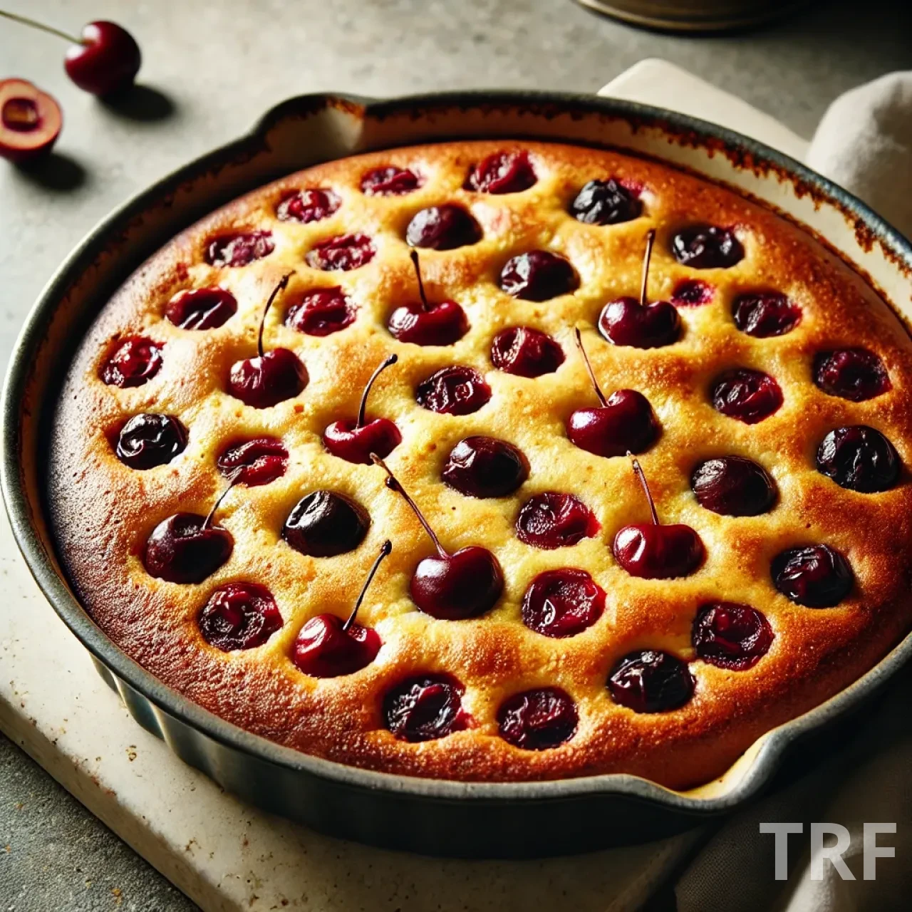 Clafoutis aux cerises traditionnel doré et gourmand