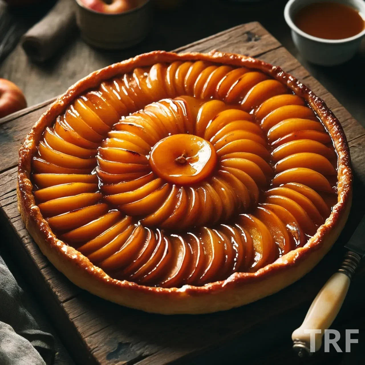 Préparation de la tarte tatin avec des pommes et du caramel