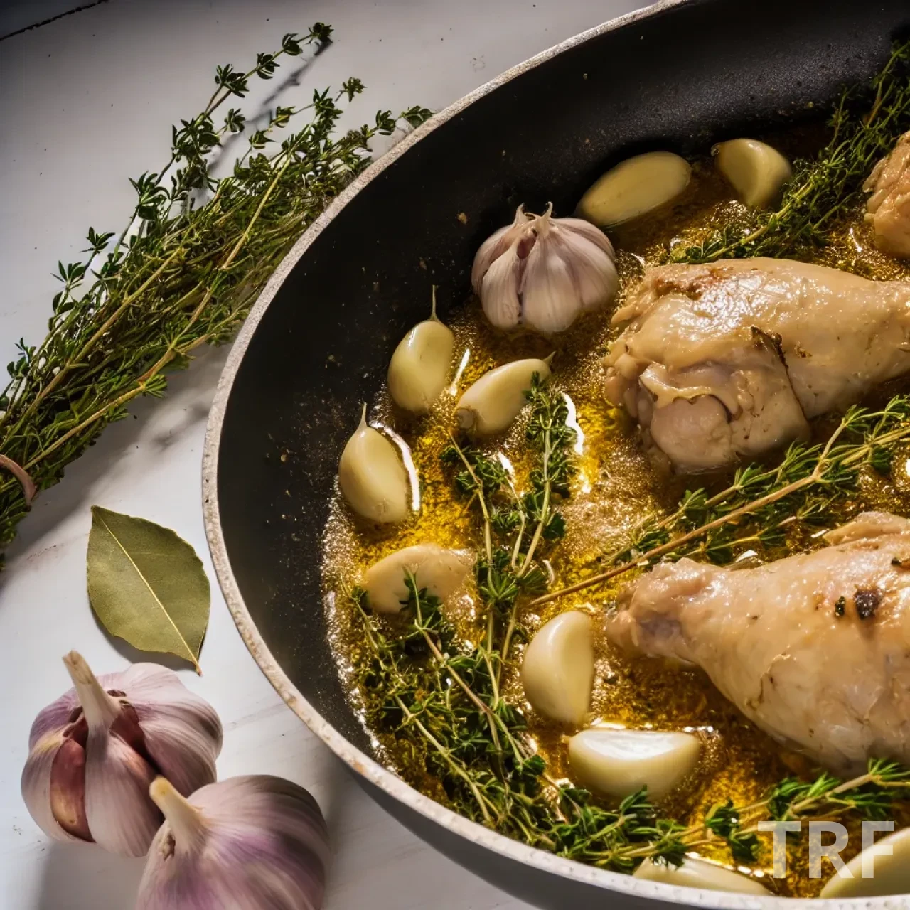 Cuisson du Pollo al Ajillo avec de l'ail et des herbes