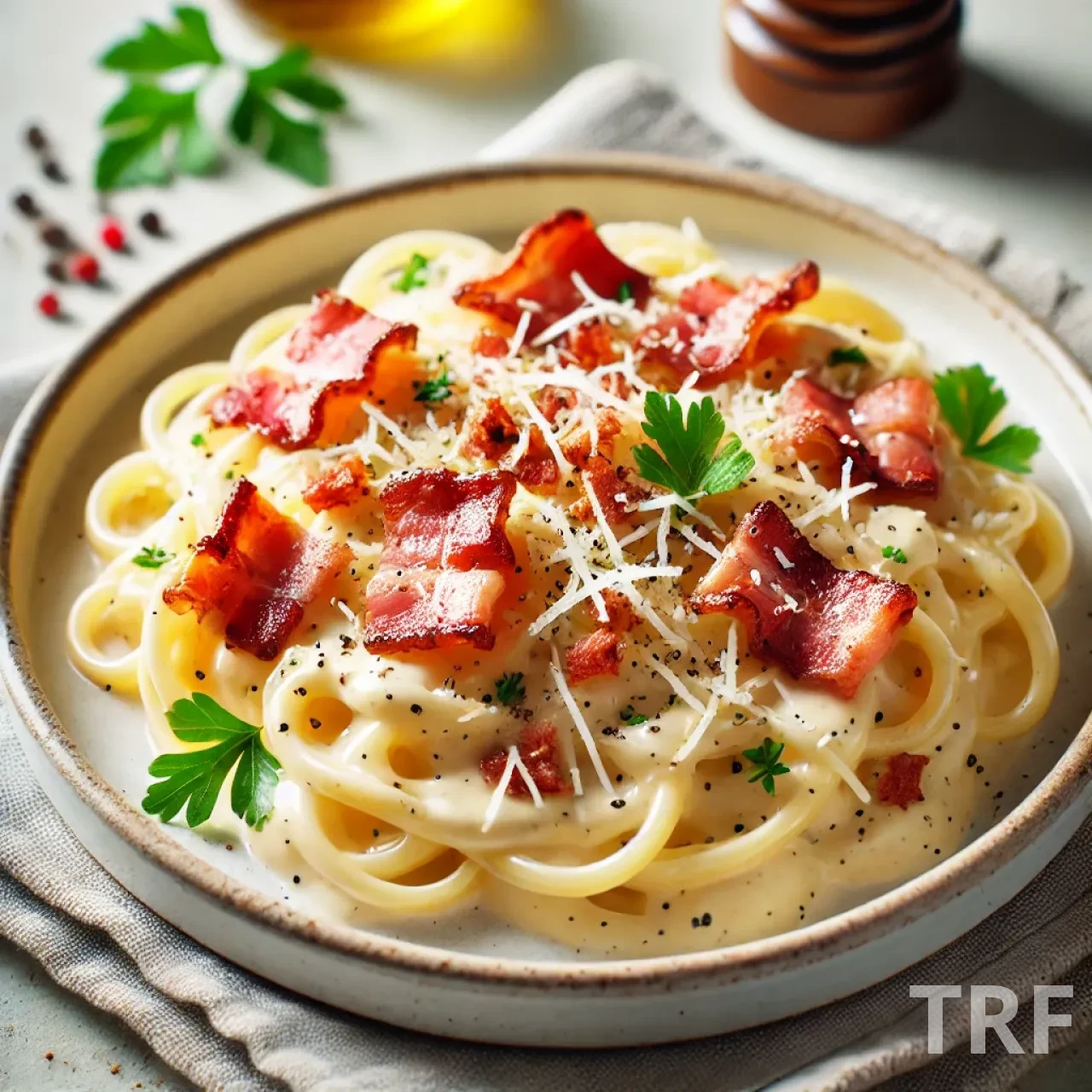 Préparation des pâtes carbonara dans une poêle