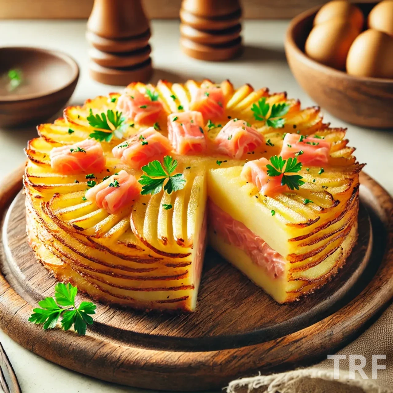 Préparation du gâteau de pommes de terre et saumon fumé