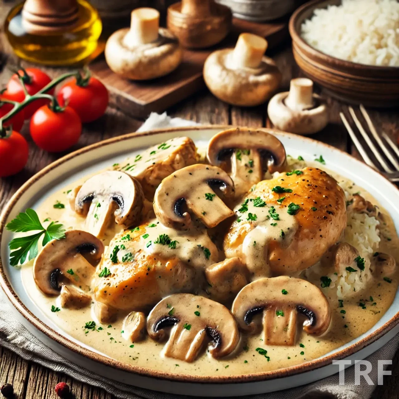 Poulet à la crème et champignons