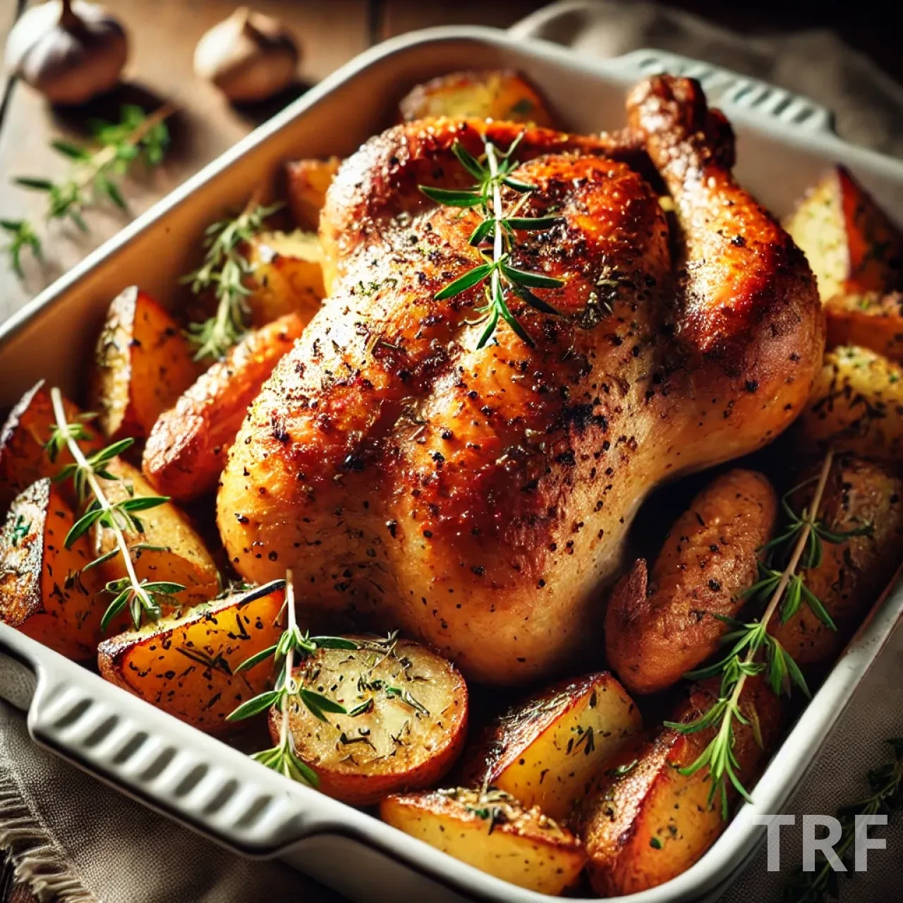 Poulet rôti aux herbes et pommes de terre