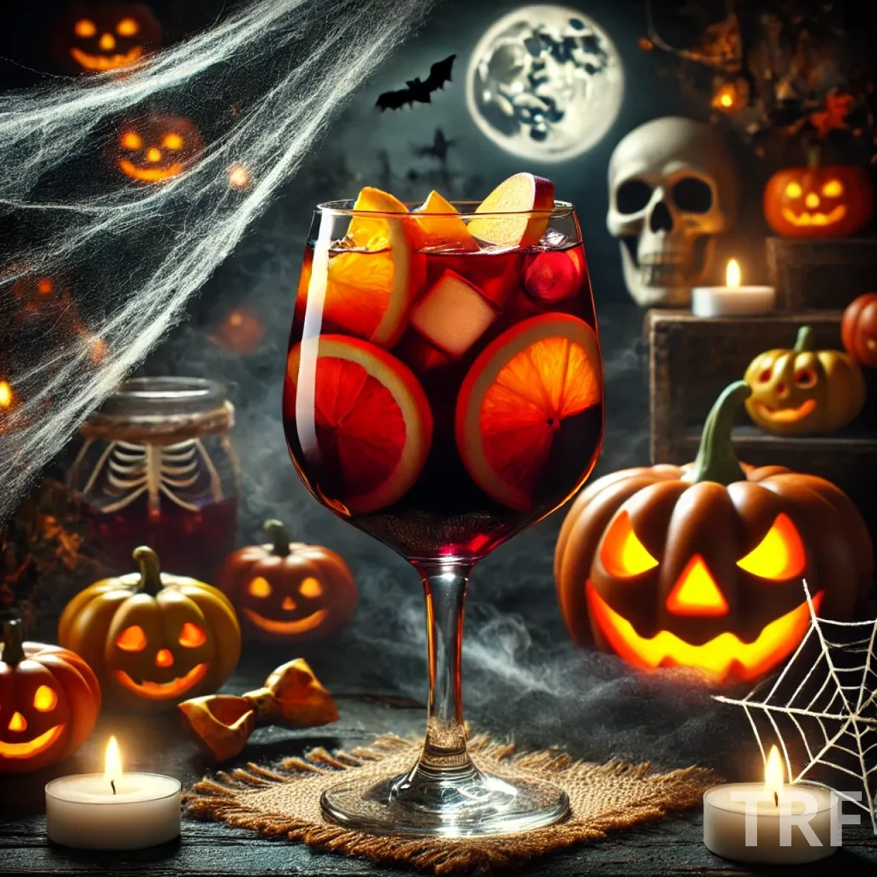 Sangria Sanglante pour Halloween, avec fruits flottants et effet sanglant