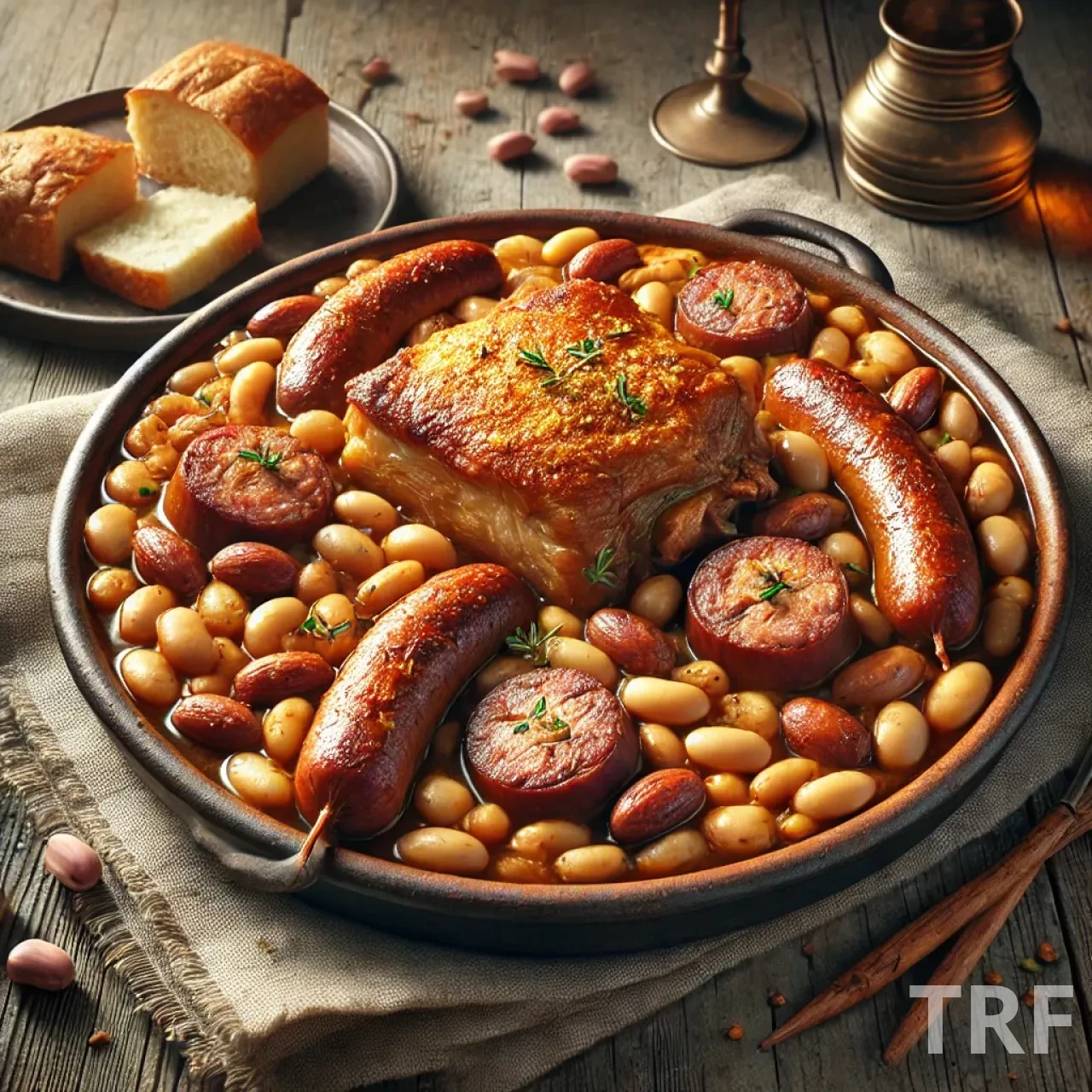 Cassoulet Toulousain, un plat traditionnel à base de haricots blancs, confit de canard et saucisses