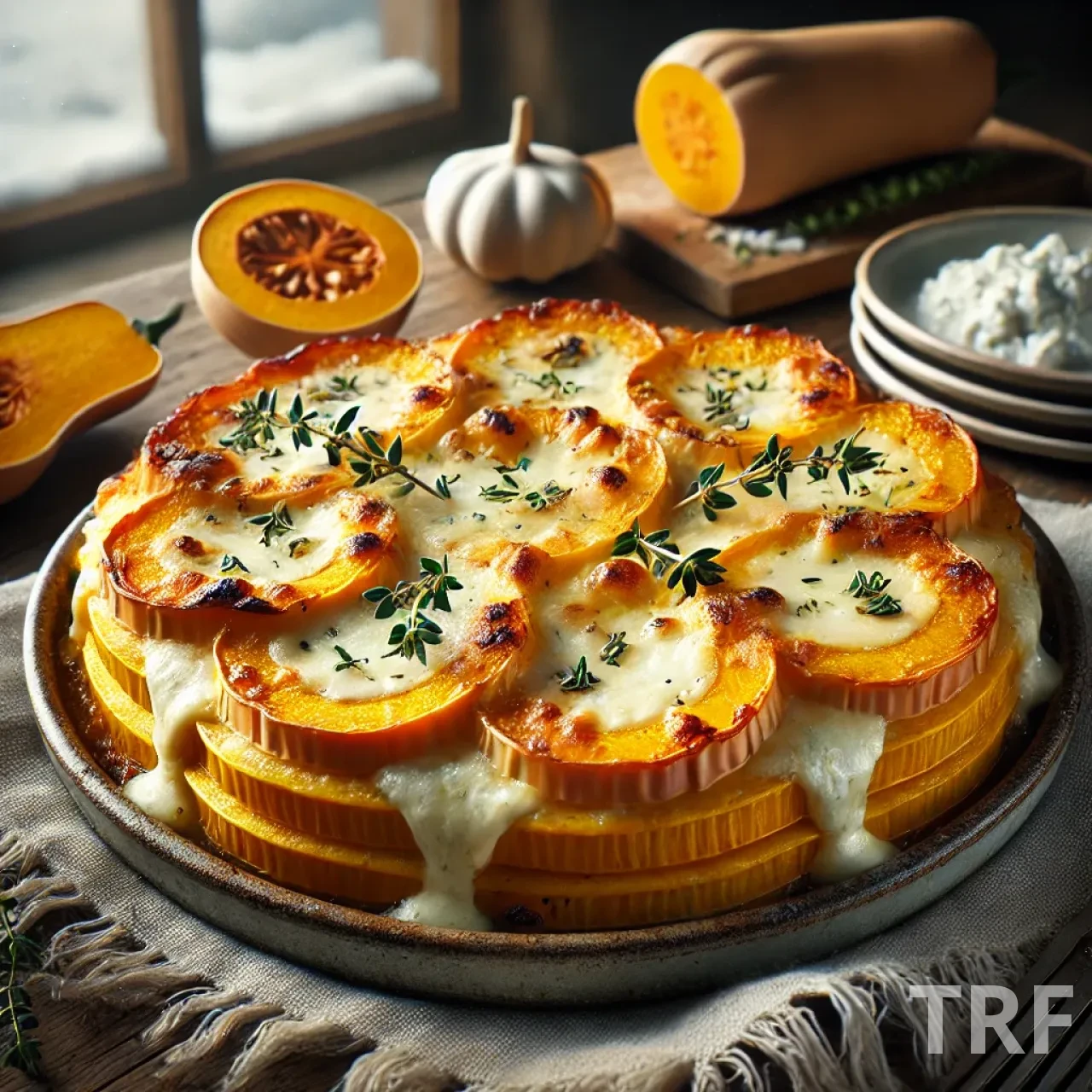 Gratin de courge butternut au fromage de chèvre, un plat d'hiver convivial