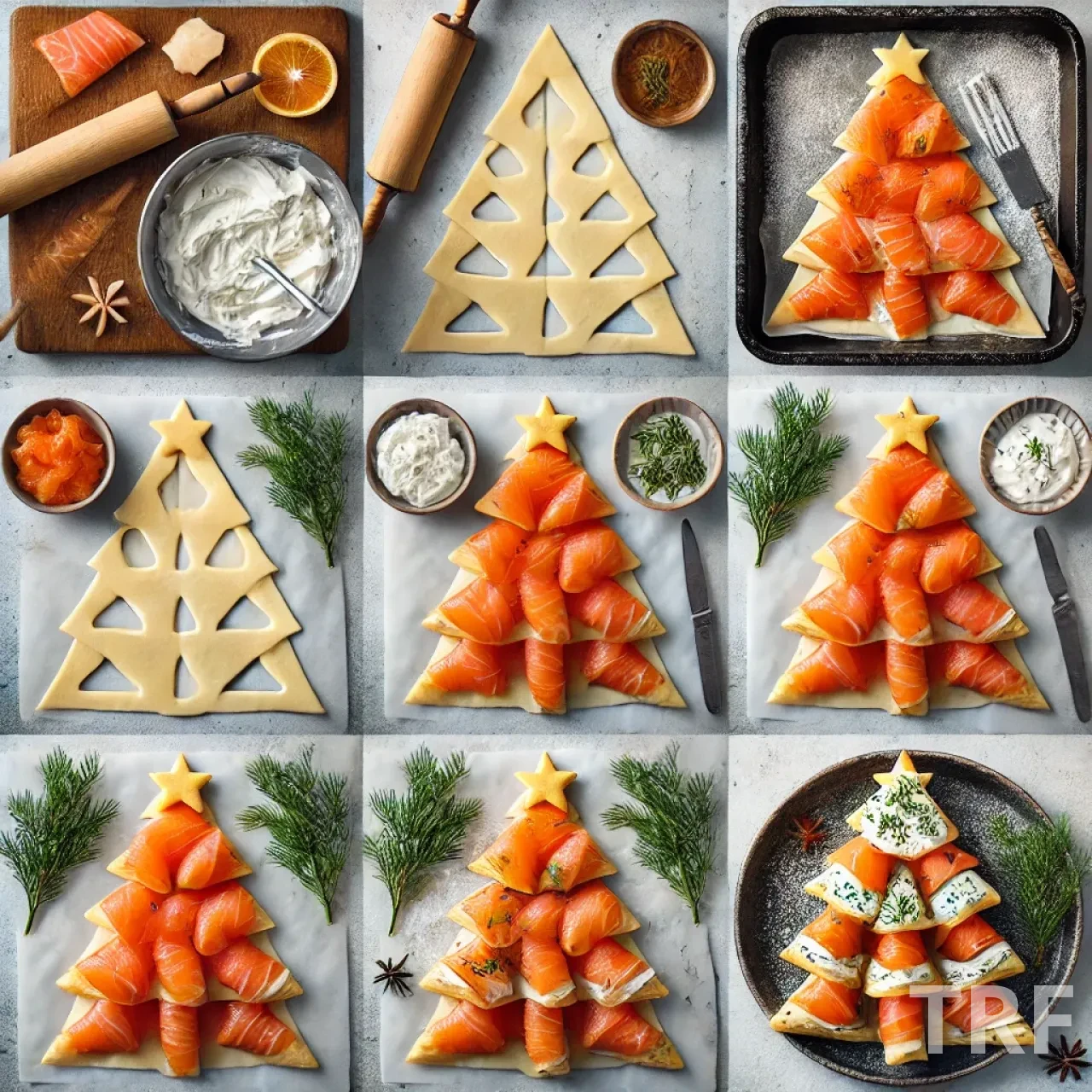 Mini Sapins de Feuilletés au Saumon et Fromage Frais