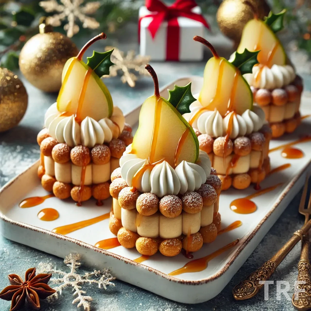 Bûchettes Spéculoos, Mousse de Poire et Caramel