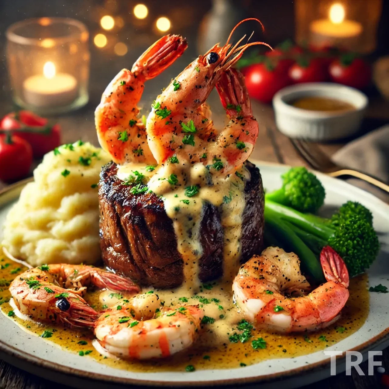 Tournedos de Bœuf et Crevettes, Sauce Crustacé