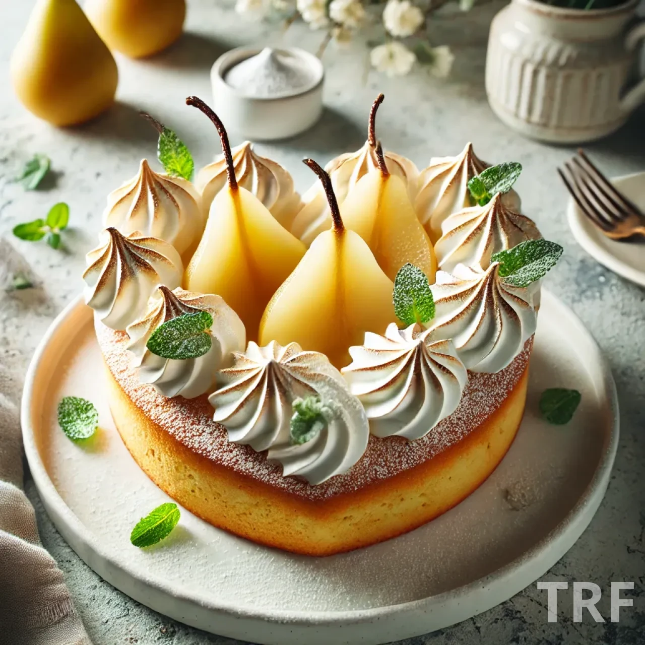 Gâteau au Cœur Meringué aux Poires
